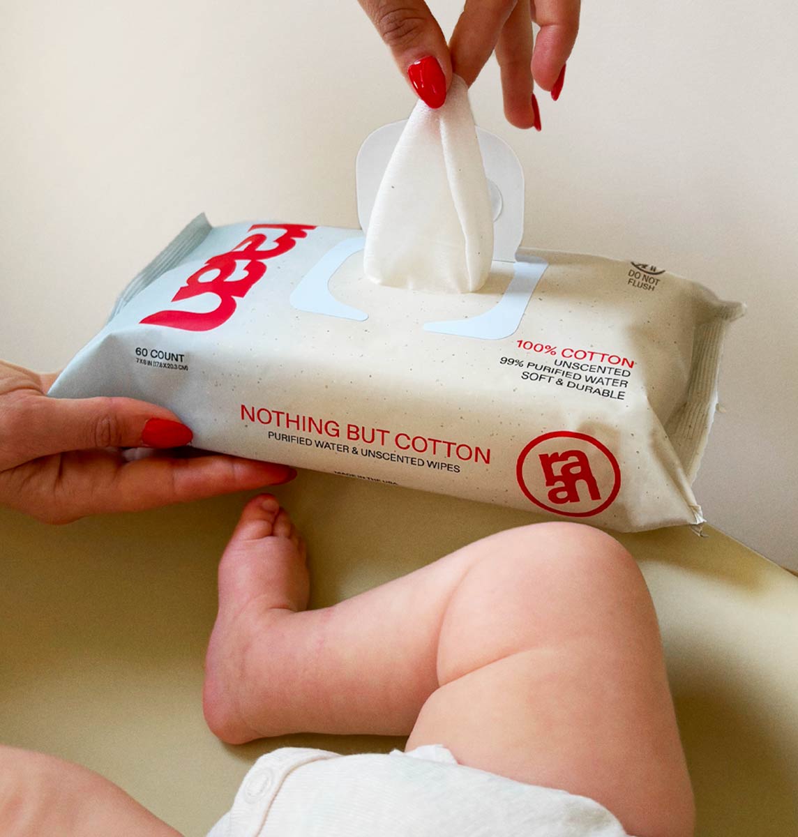 UNBLEACHED, 100% COTTON WATER WIPES. 60 COUNT PACKS