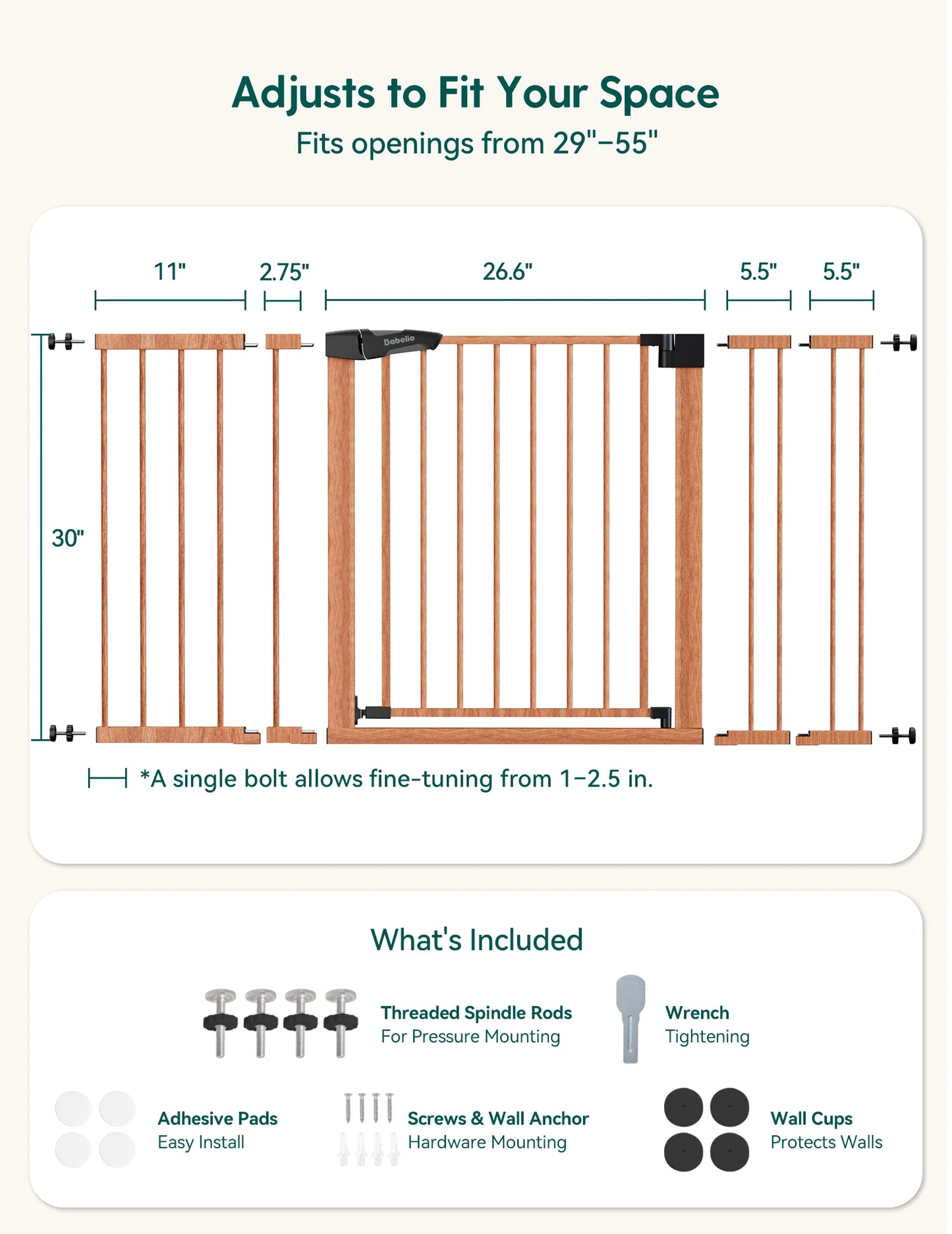 PressGuard P7 | Expandable Baby Gate Pressure Mounted Fits Standard to Wide