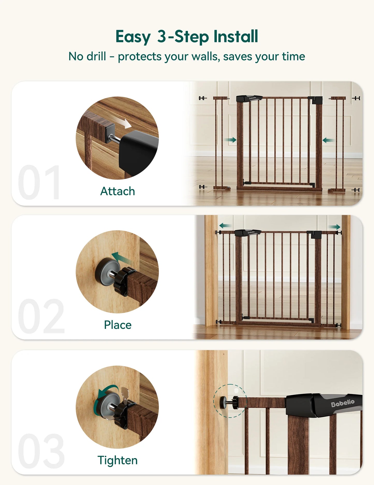 PressGuard C5&P7 Wood Pattern | Pressure Mounted Baby Gate for Stairs