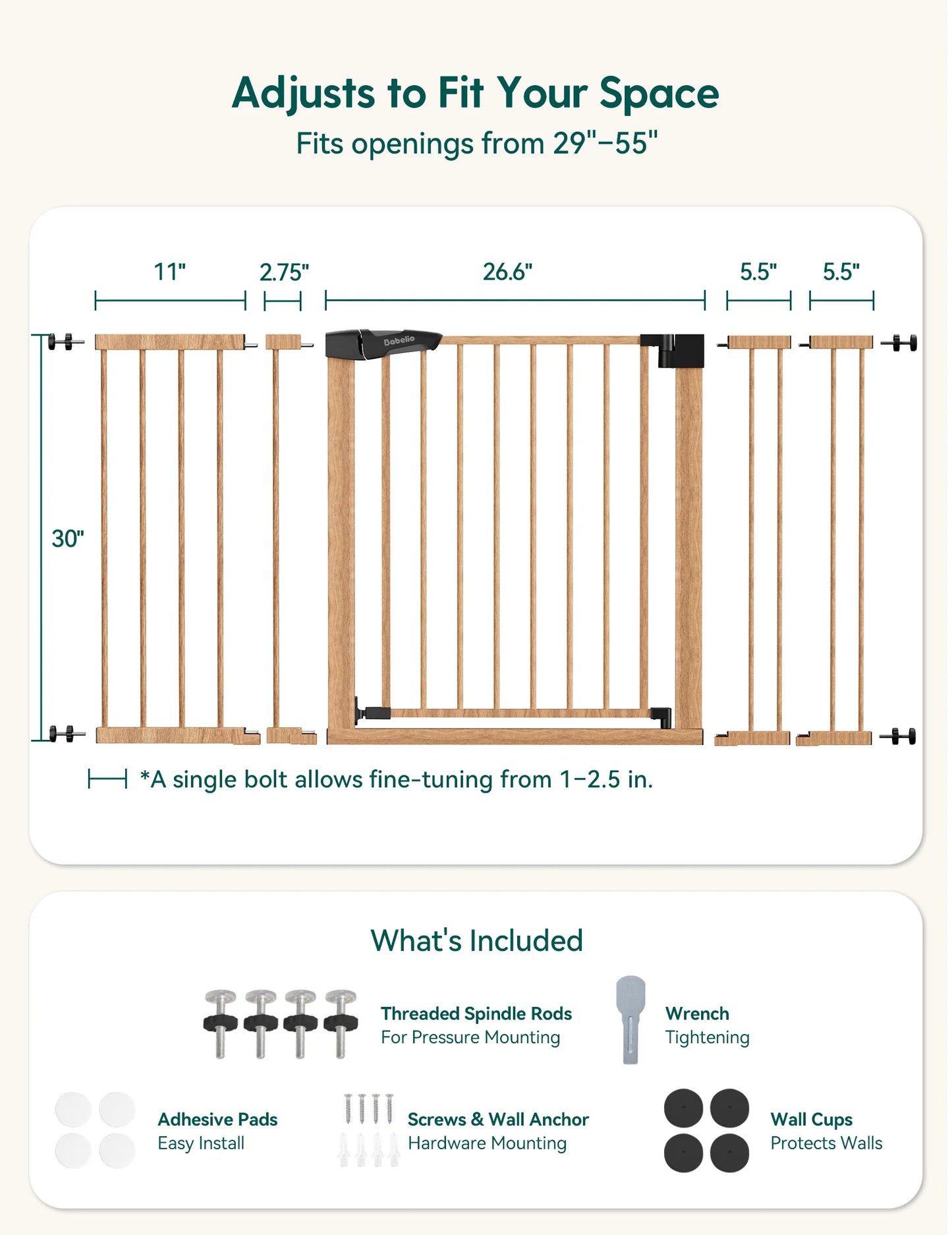 PressGuard C5&P7 Wood Pattern | Pressure Mounted Baby Gate for Stairs