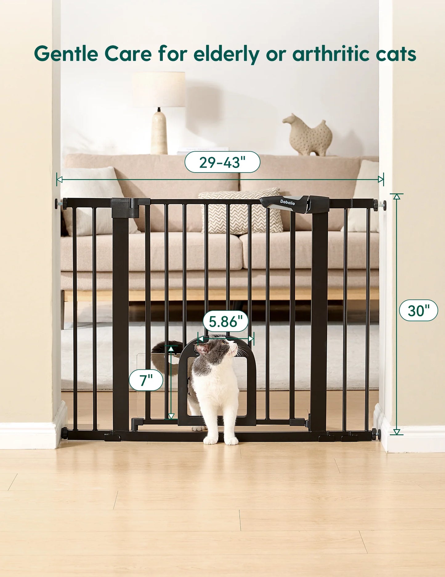 CatPrivilege T7 | Expandable Stylish Baby Gate with Cat Door