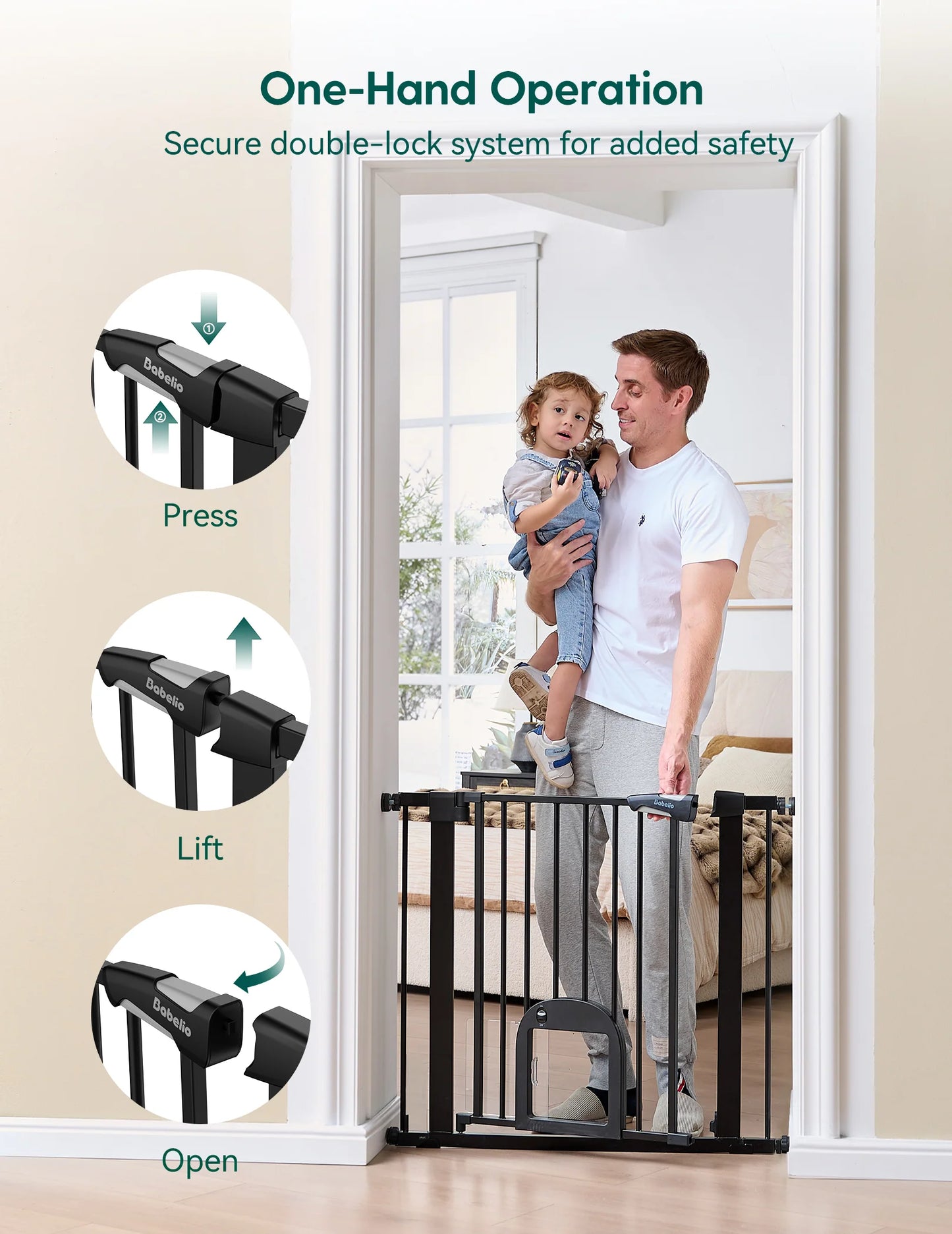 CatPrivilege T7 | Expandable Stylish Baby Gate with Cat Door