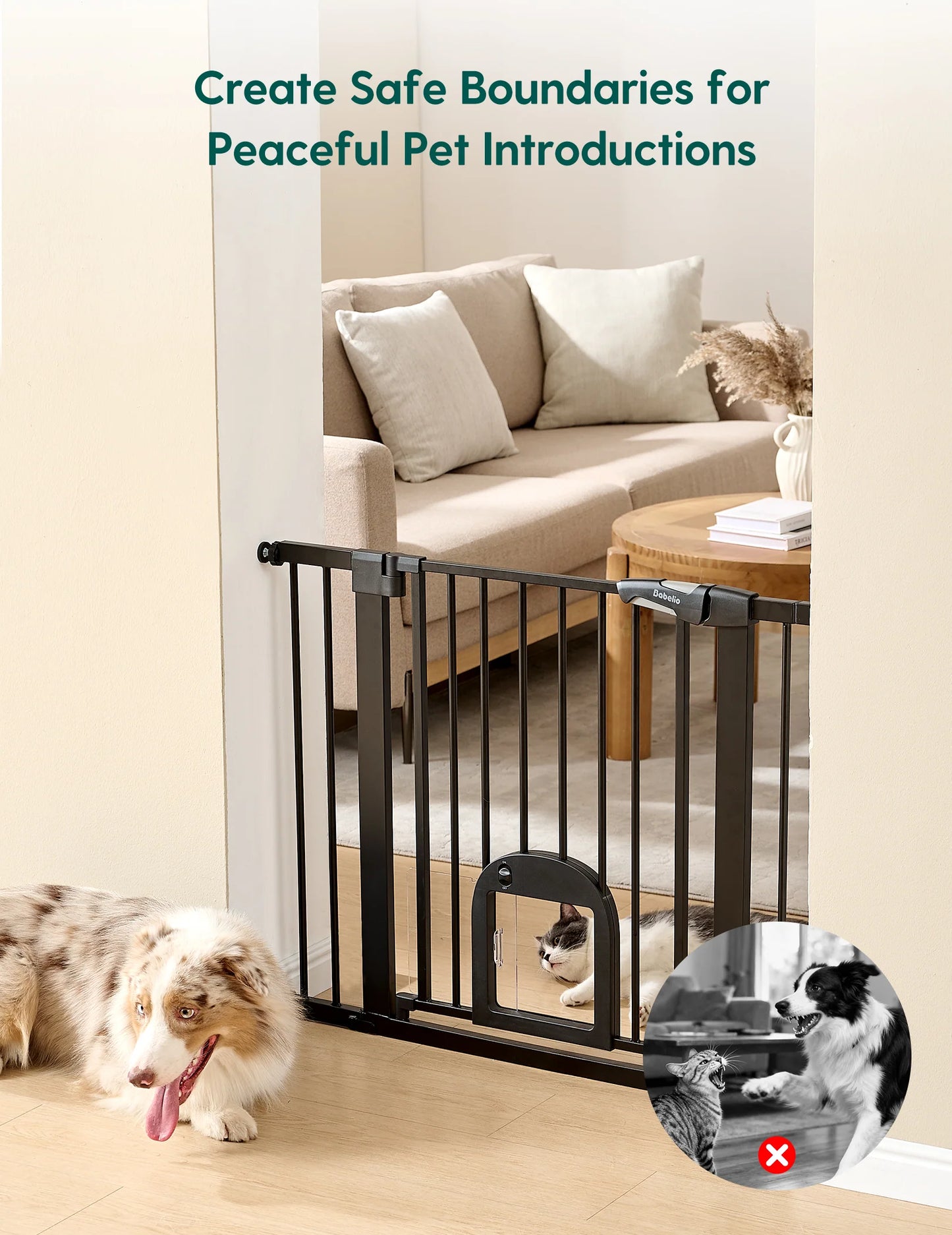 CatPrivilege T7 | Expandable Stylish Baby Gate with Cat Door