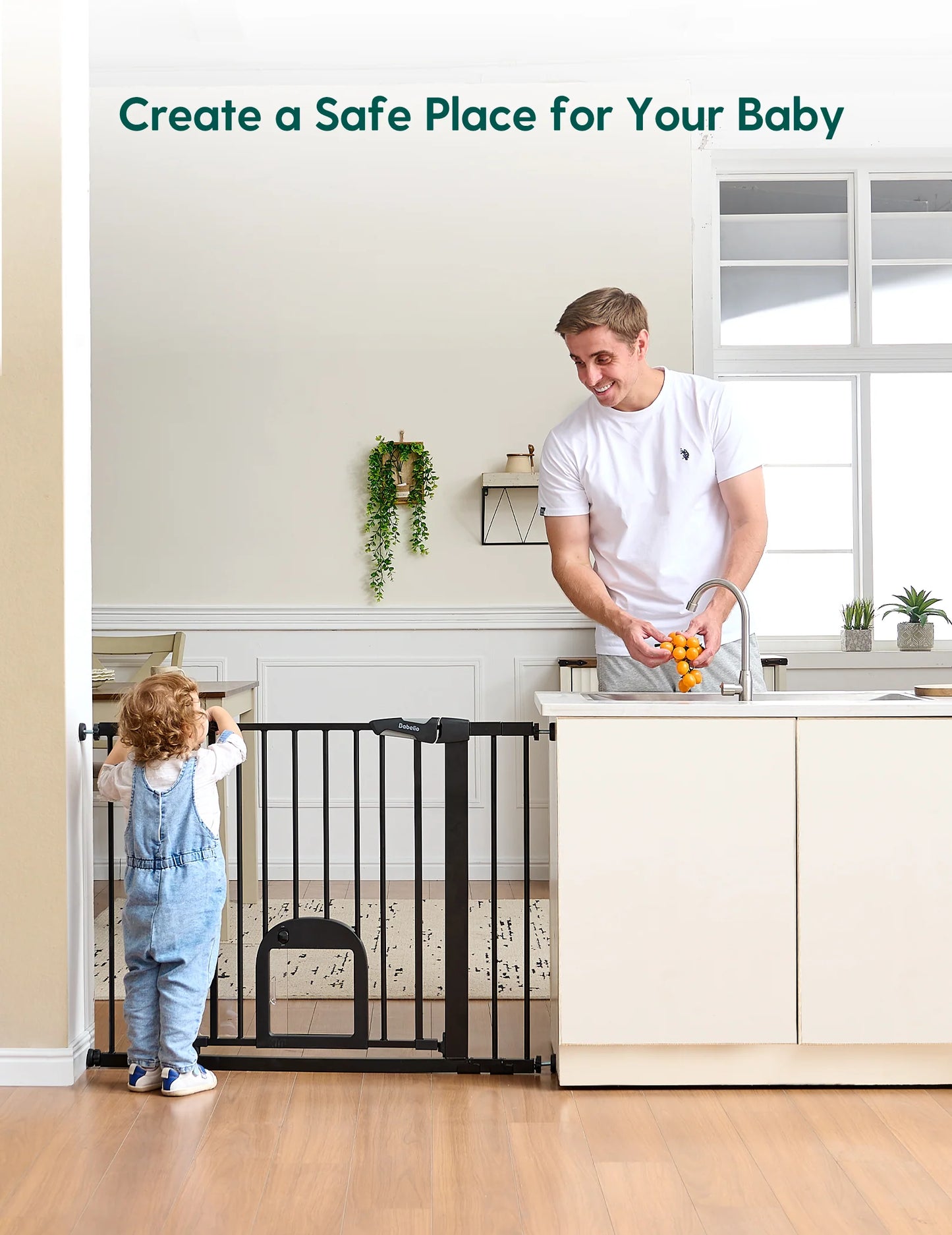 CatPrivilege T7 | Expandable Stylish Baby Gate with Cat Door