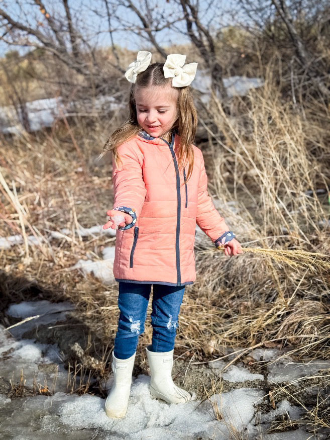 Flowers Lightweight Reversible Puffy Jacket - Kids Outdoor Adventure Wear