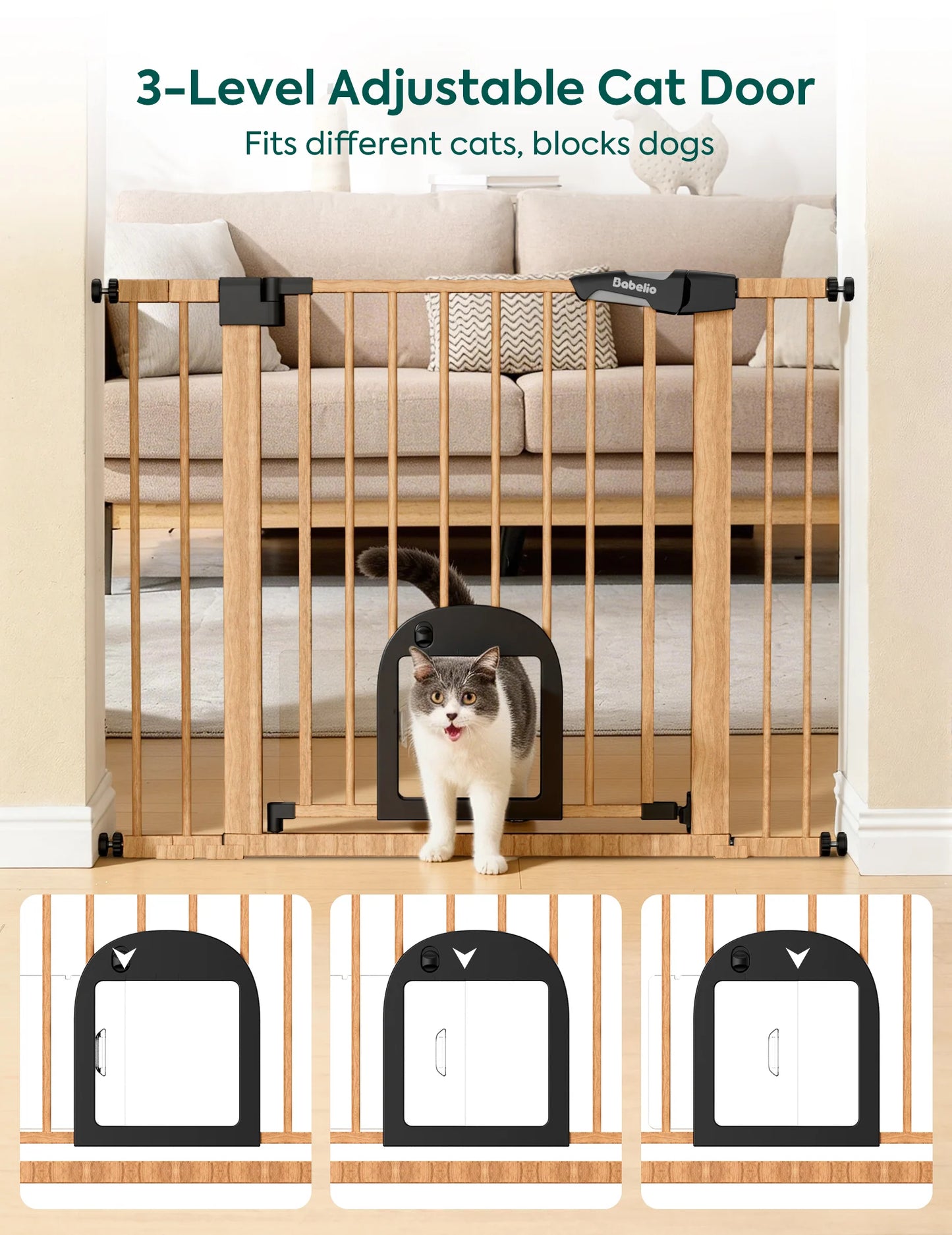 CatPrivilege T7 | Expandable Stylish Baby Gate with Cat Door