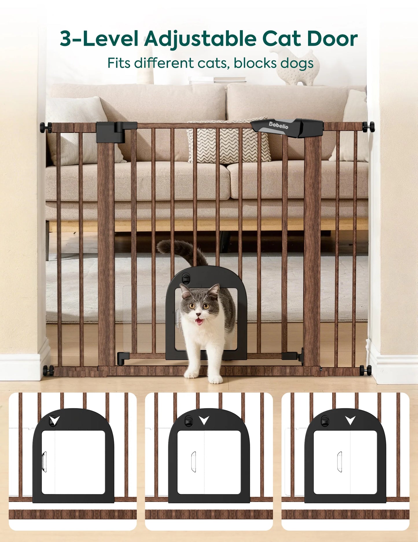 CatPrivilege T7 | Expandable Stylish Baby Gate with Cat Door