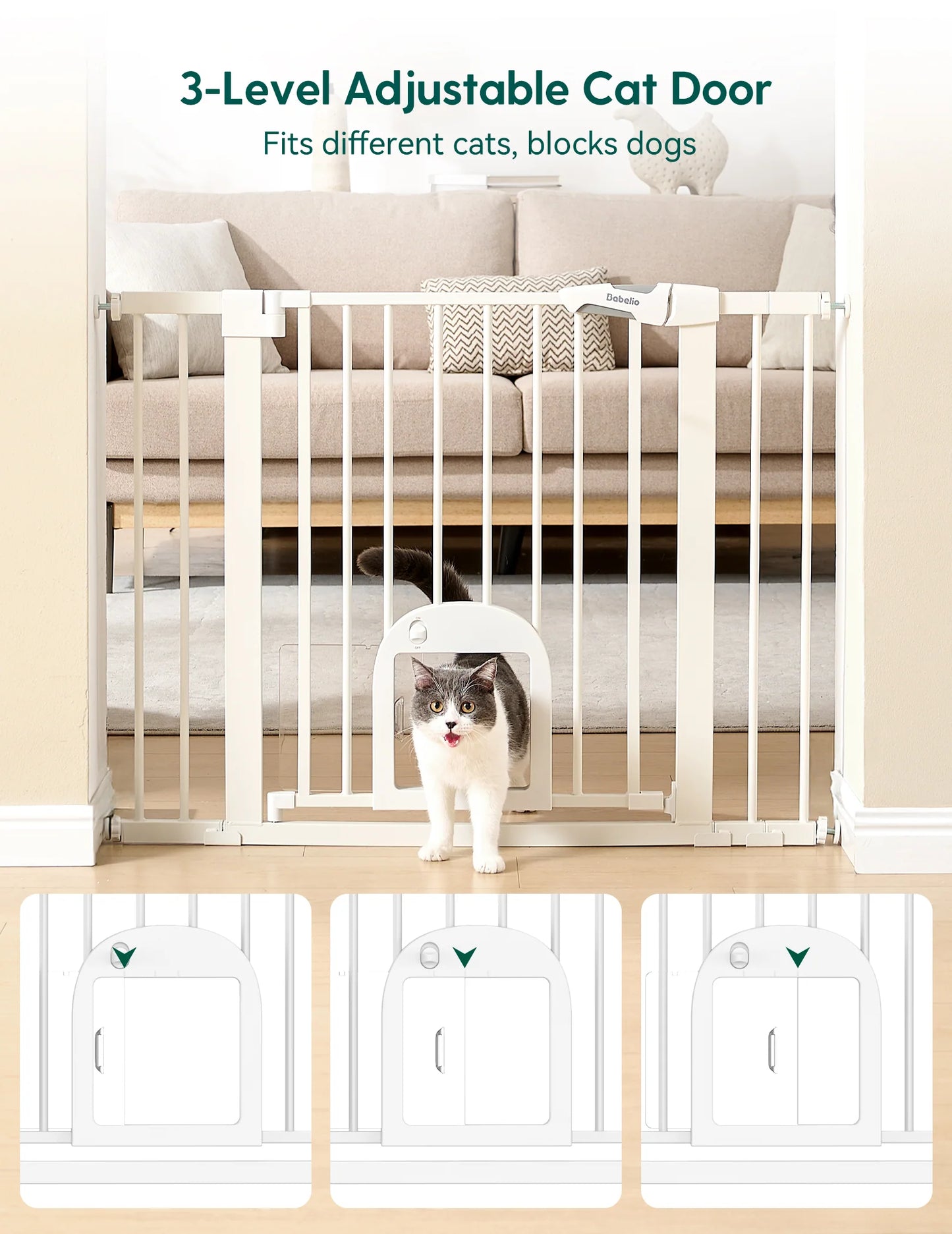 CatPrivilege T7 | Expandable Stylish Baby Gate with Cat Door