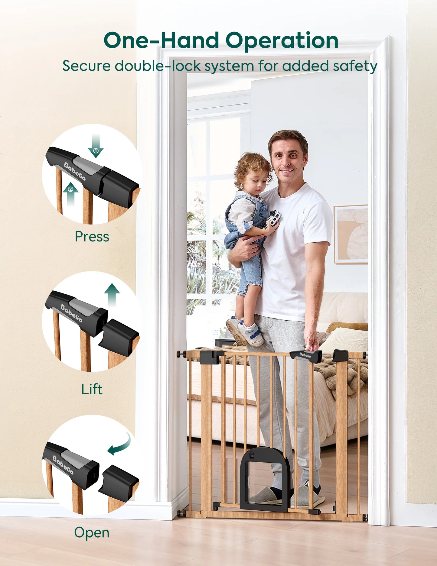 CatPrivilege T7 | Expandable Stylish Baby Gate with Cat Door