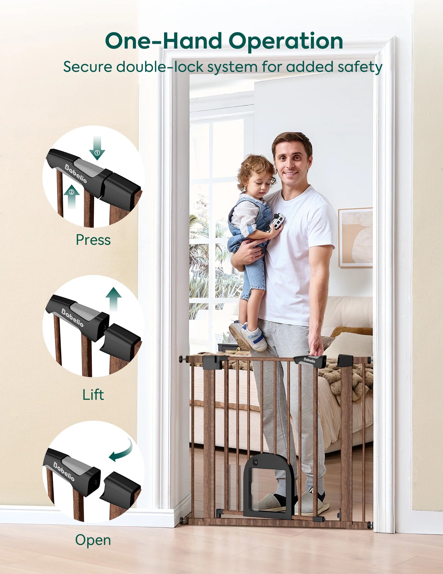 CatPrivilege T7 | Expandable Stylish Baby Gate with Cat Door