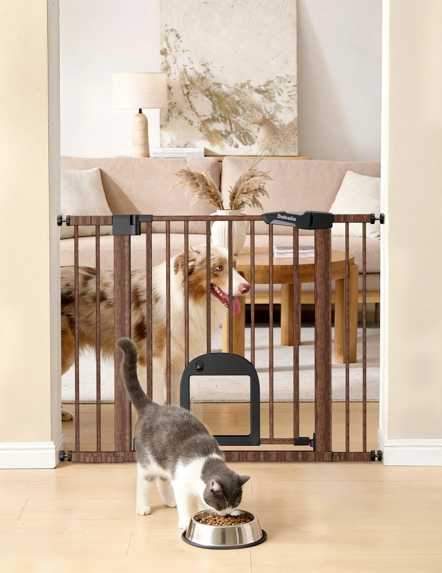 CatPrivilege T7 | Expandable Stylish Baby Gate with Cat Door