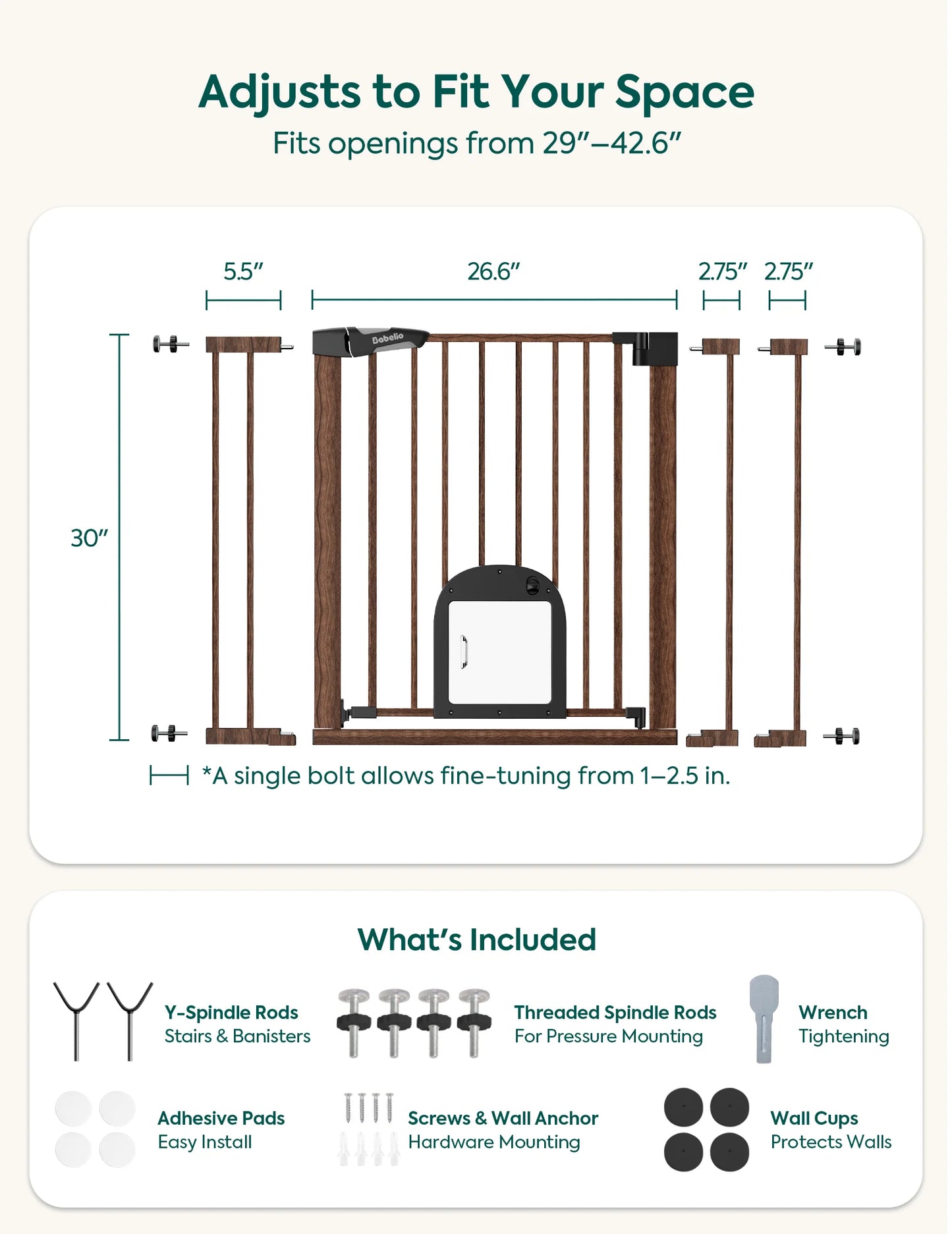 CatPrivilege T7 | Expandable Stylish Baby Gate with Cat Door