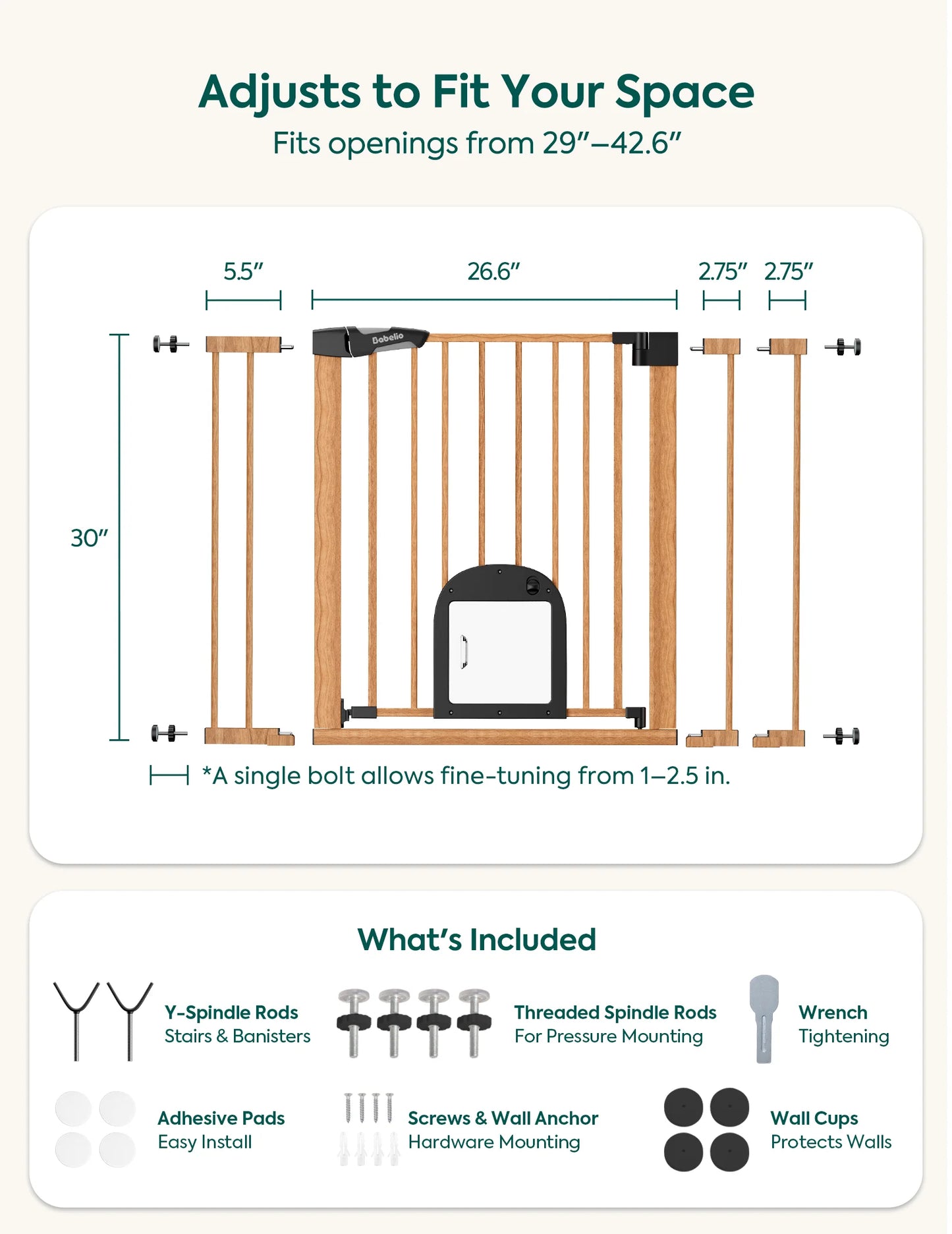 CatPrivilege T7 | Expandable Stylish Baby Gate with Cat Door