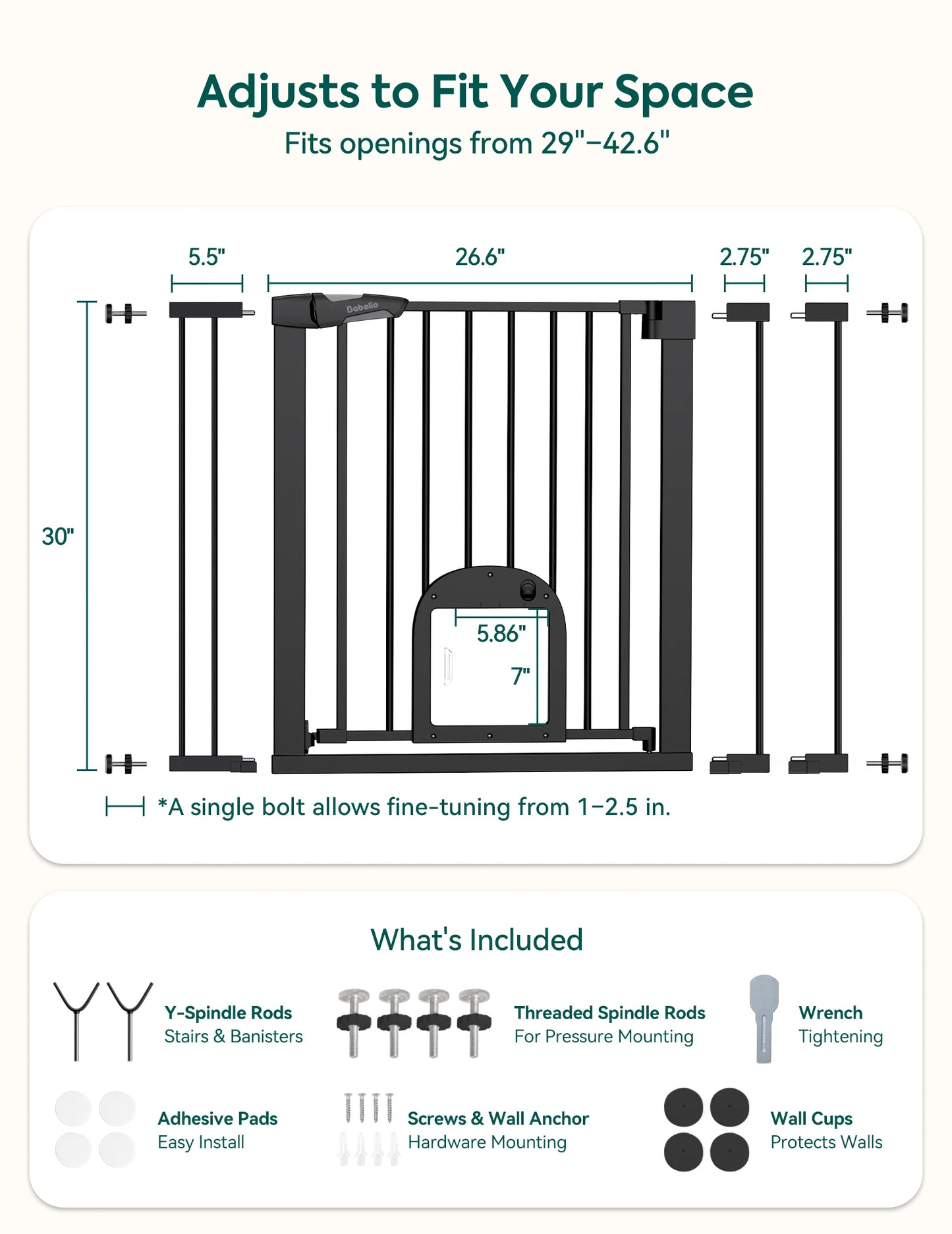 CatPrivilege T7 | Expandable Stylish Baby Gate with Cat Door