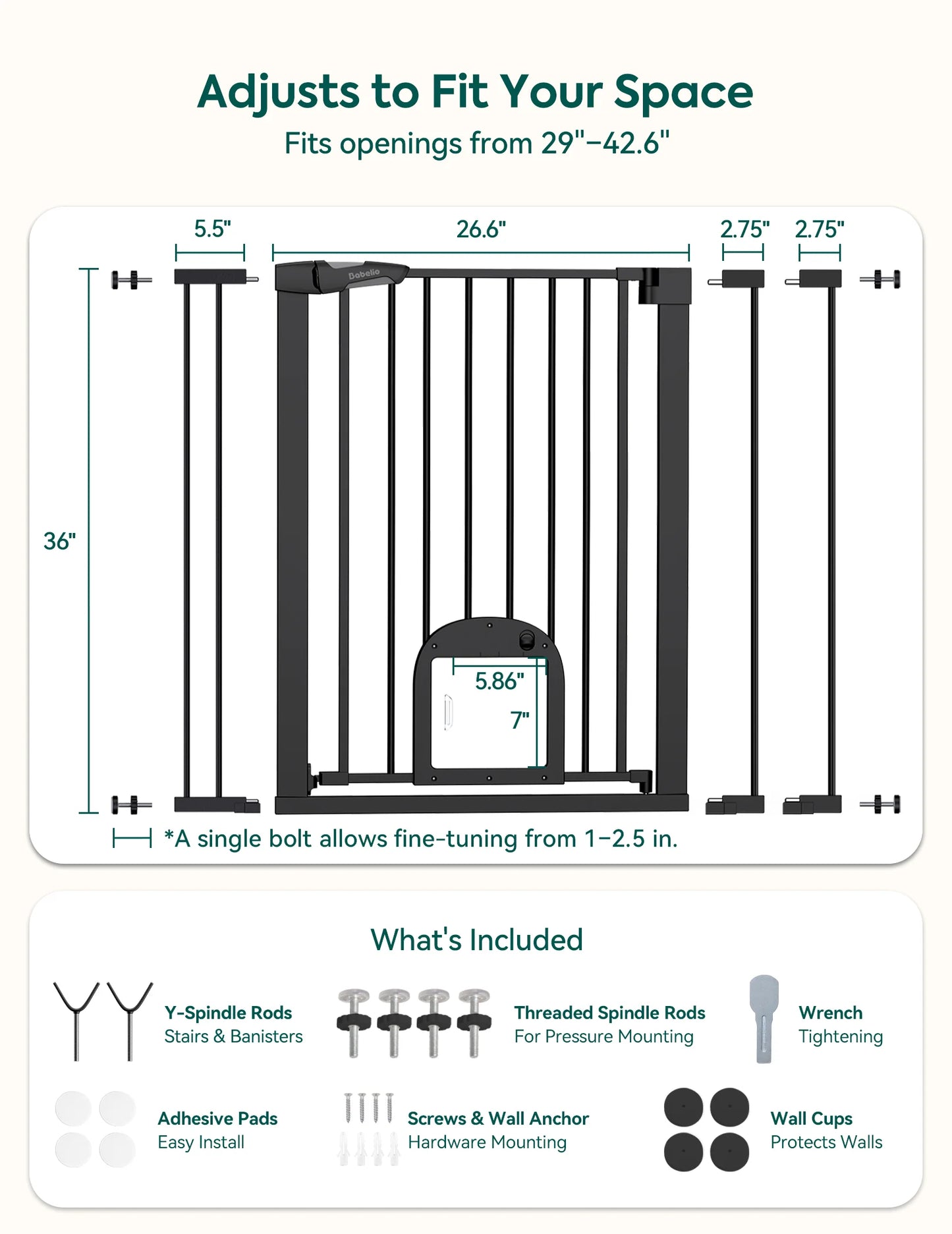 CatPrivilege T7 | Expandable Stylish Baby Gate with Cat Door