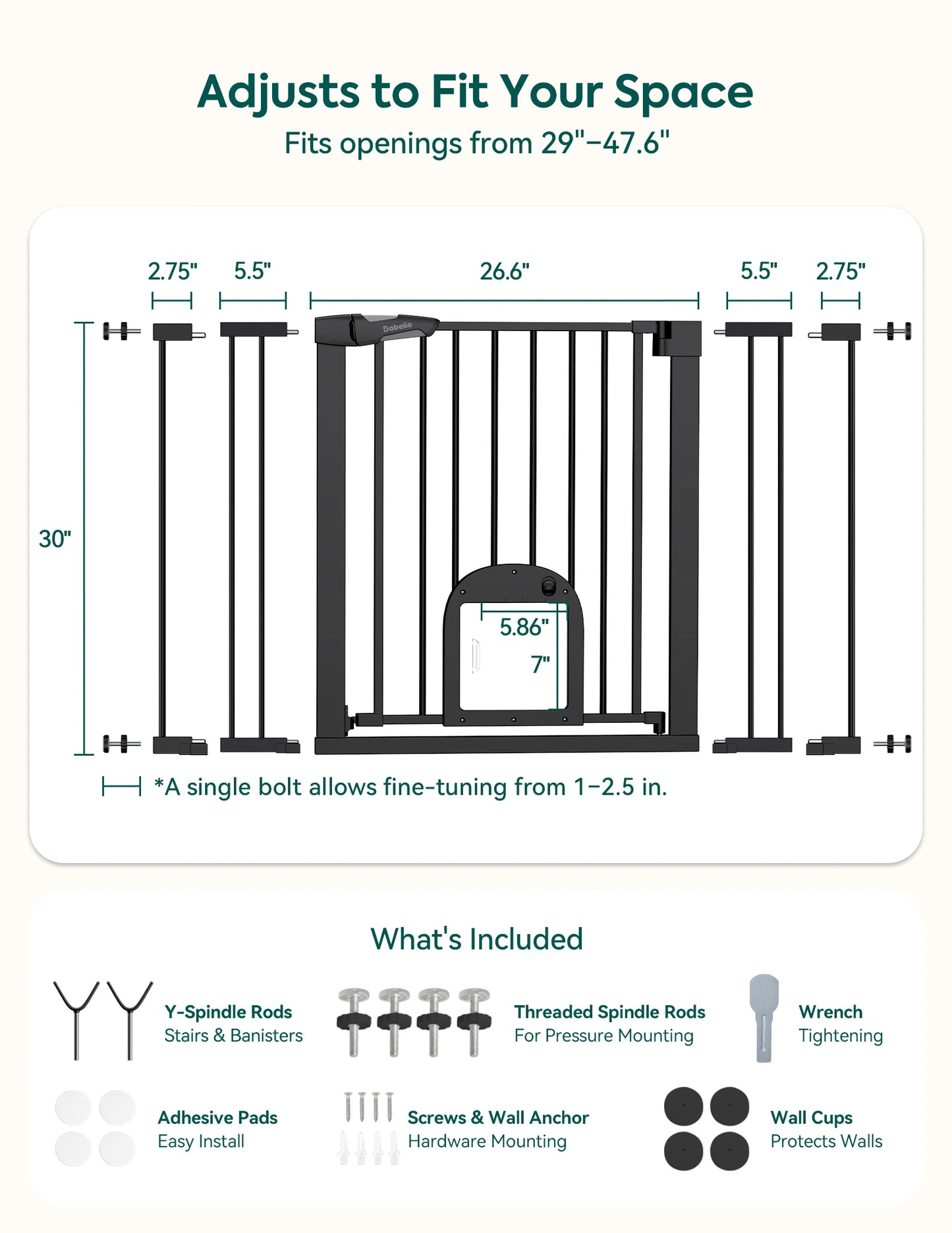 CatPrivilege T7 | Expandable Stylish Baby Gate with Cat Door