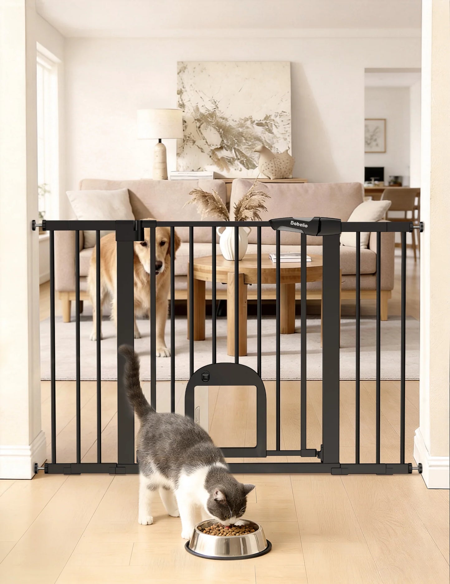 CatPrivilege T7 | Expandable Stylish Baby Gate with Cat Door