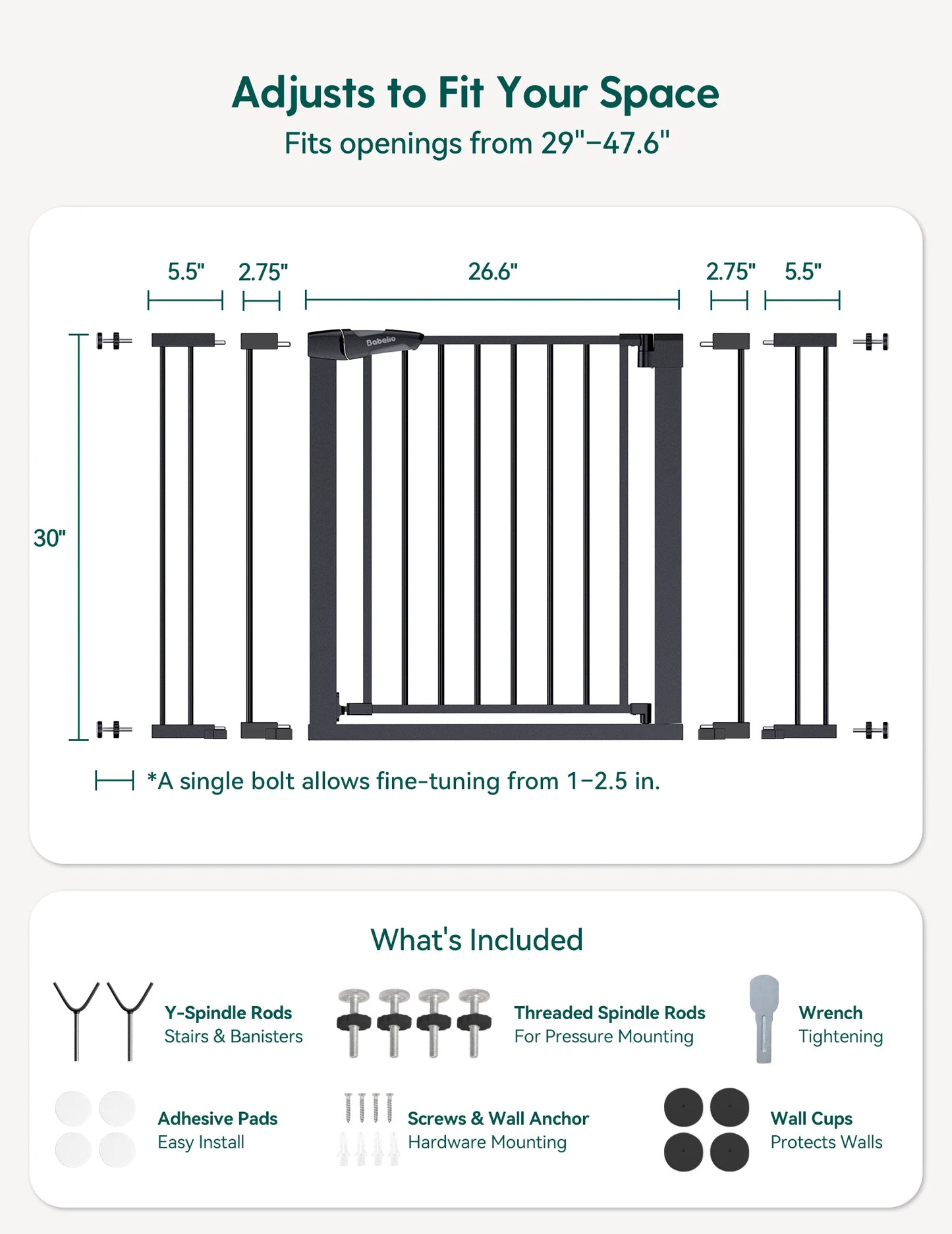 PressGuard P7 | Expandable Baby Gate Pressure Mounted Fits Standard to Wide