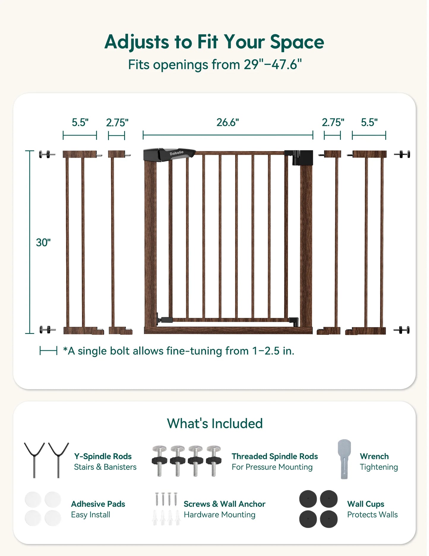 PressGuard C5&P7 Wood Pattern | Pressure Mounted Baby Gate for Stairs