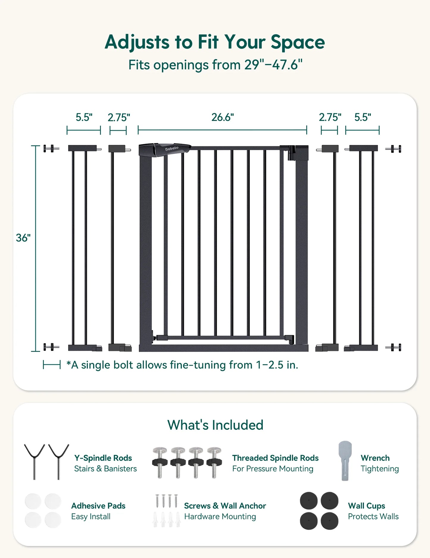 PressGuard P7 | Expandable Baby Gate Pressure Mounted Fits Standard to Wide