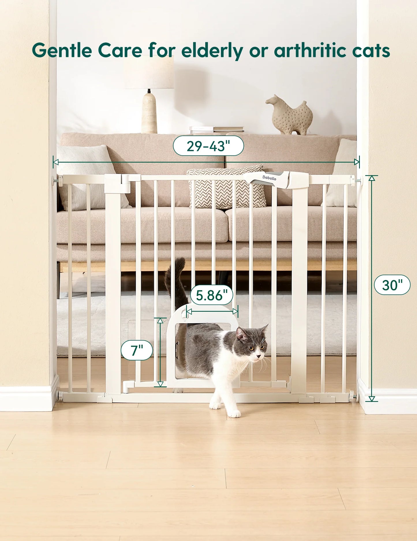 CatPrivilege T7 | Expandable Stylish Baby Gate with Cat Door