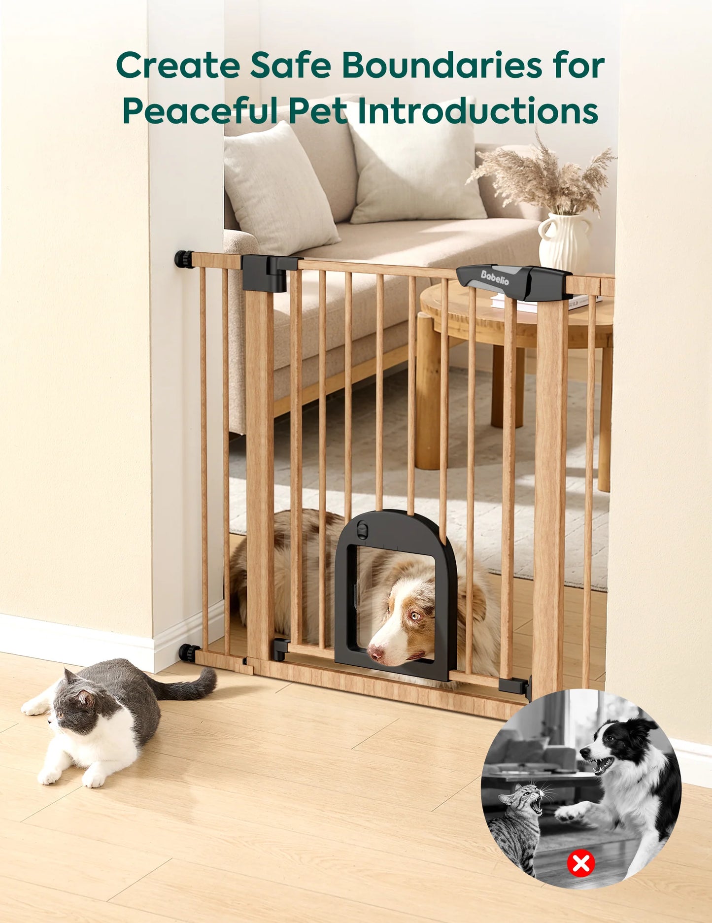 CatPrivilege T7 | Expandable Stylish Baby Gate with Cat Door