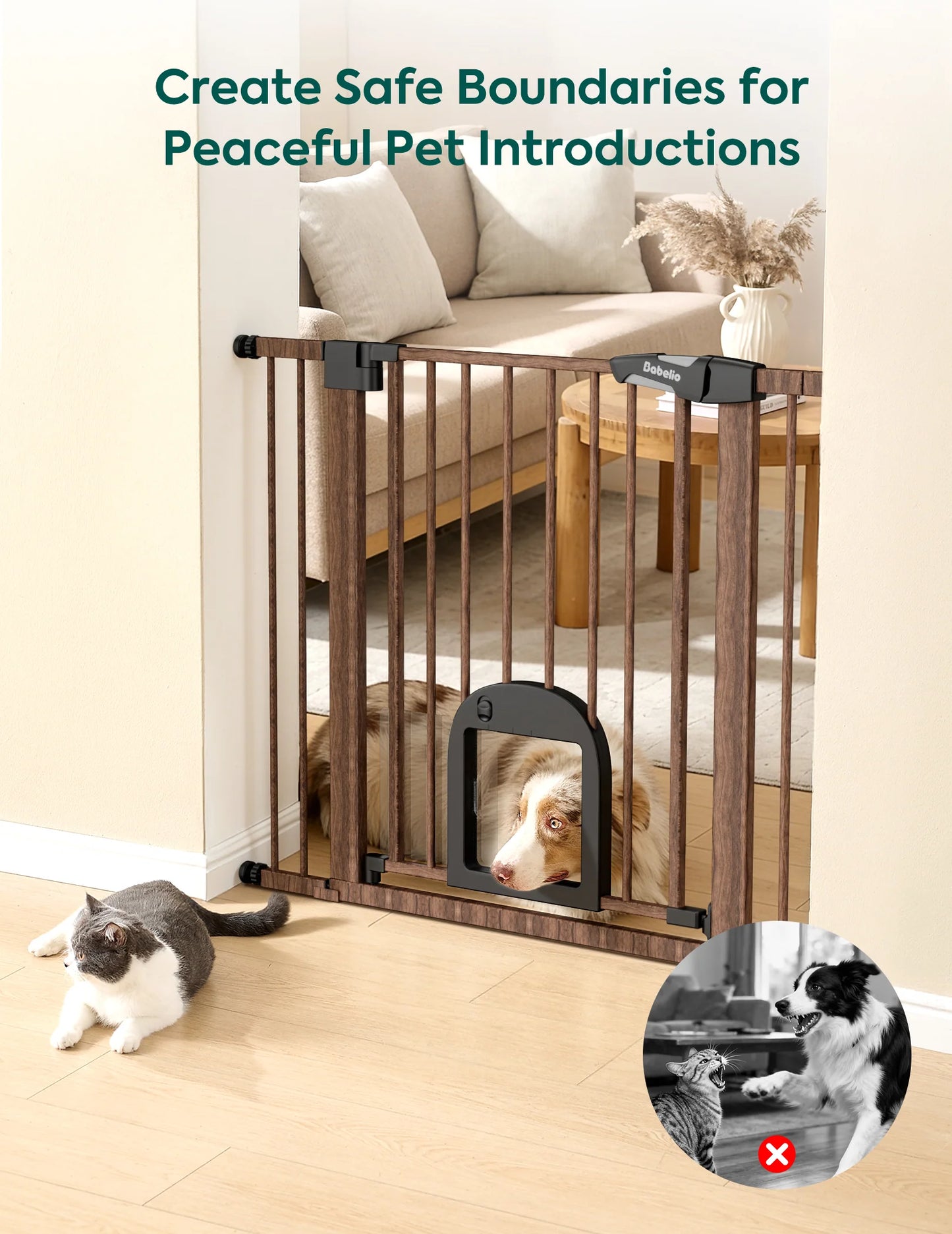 CatPrivilege T7 | Expandable Stylish Baby Gate with Cat Door
