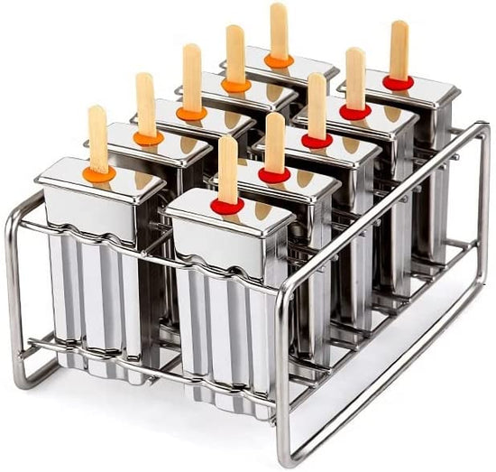 Ecozoi Stainless Steel Popsicle Molds with Sticks, Reusable, Bamboo, 50 Count, 10 Square