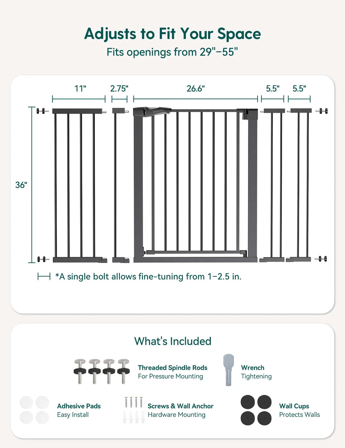 PressGuard P7 | Expandable Baby Gate Pressure Mounted Fits Standard to Wide