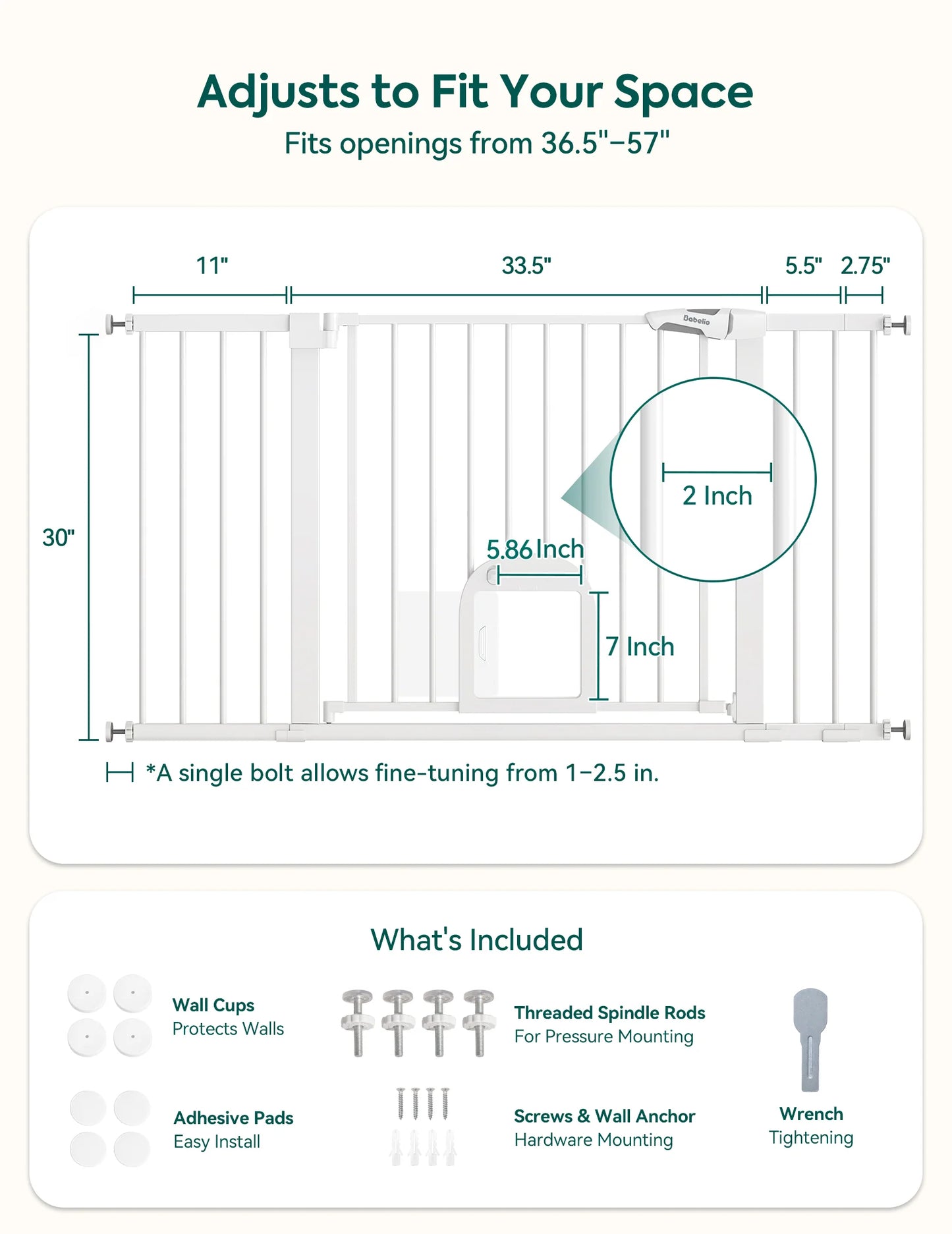 CatPrivilege T7 | Expandable Stylish Baby Gate with Cat Door