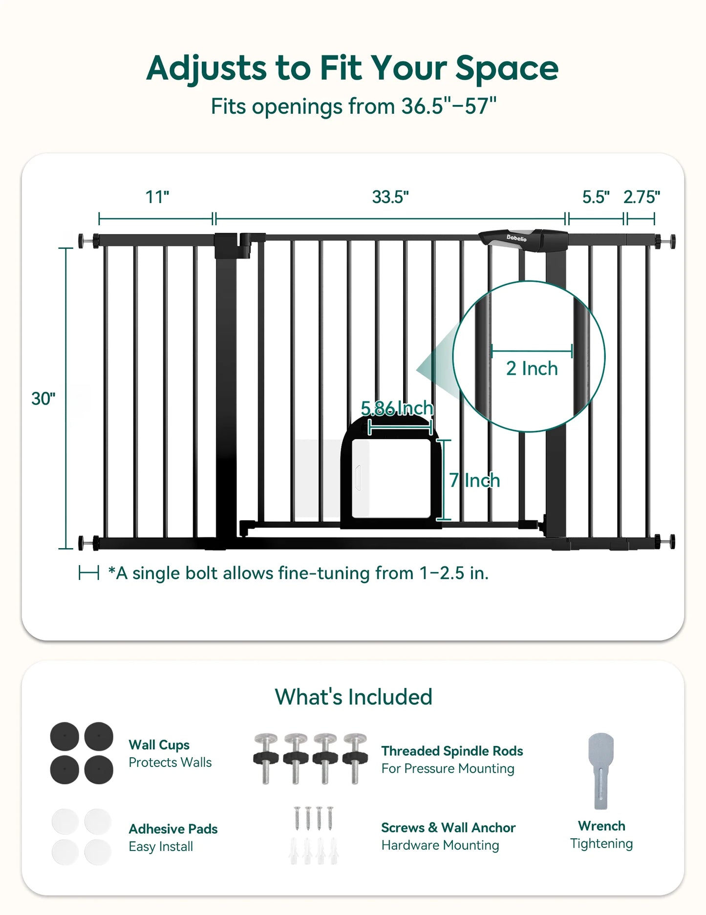 CatPrivilege T7 | Expandable Stylish Baby Gate with Cat Door