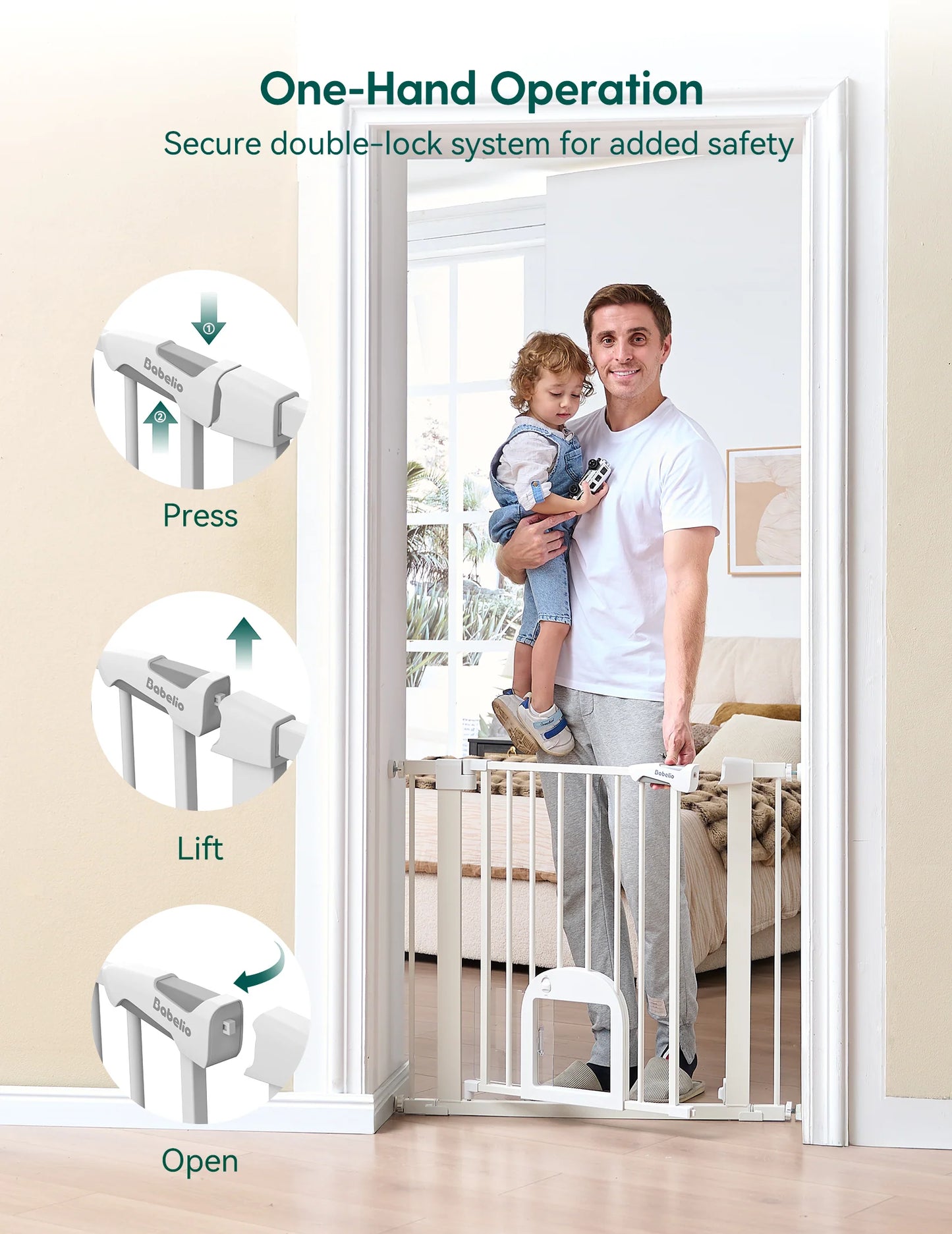CatPrivilege T7 | Expandable Stylish Baby Gate with Cat Door