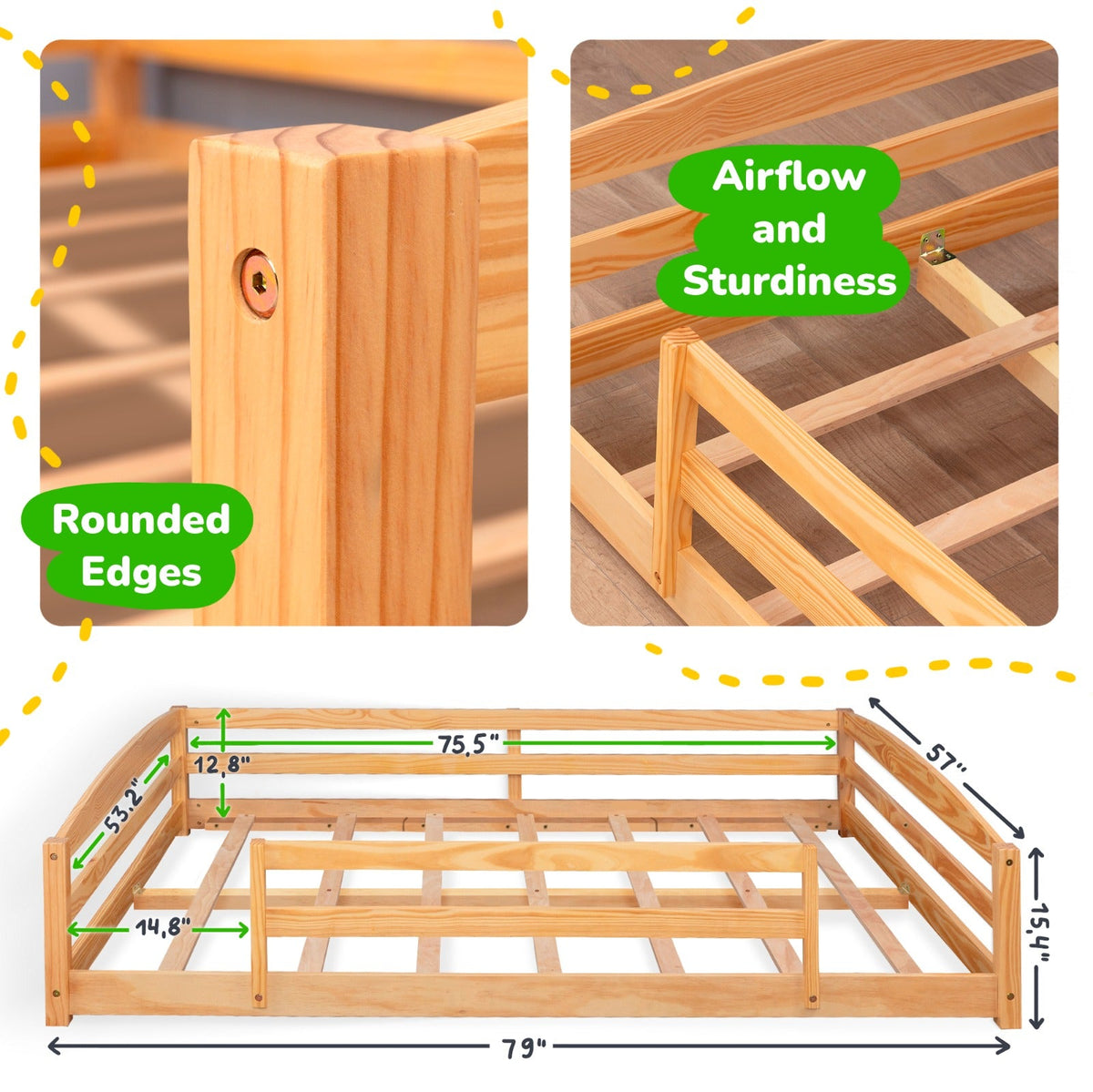Full-Size Montessori Floor Bed with Strong Slatted Frame