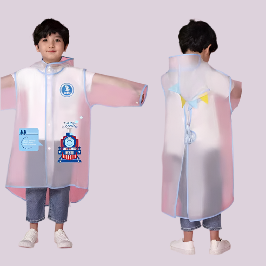 Ozznek Kids Clear Waterproof Raincoat – Transparent Backpack-Friendly Rain Jacket with Hood & Visor
