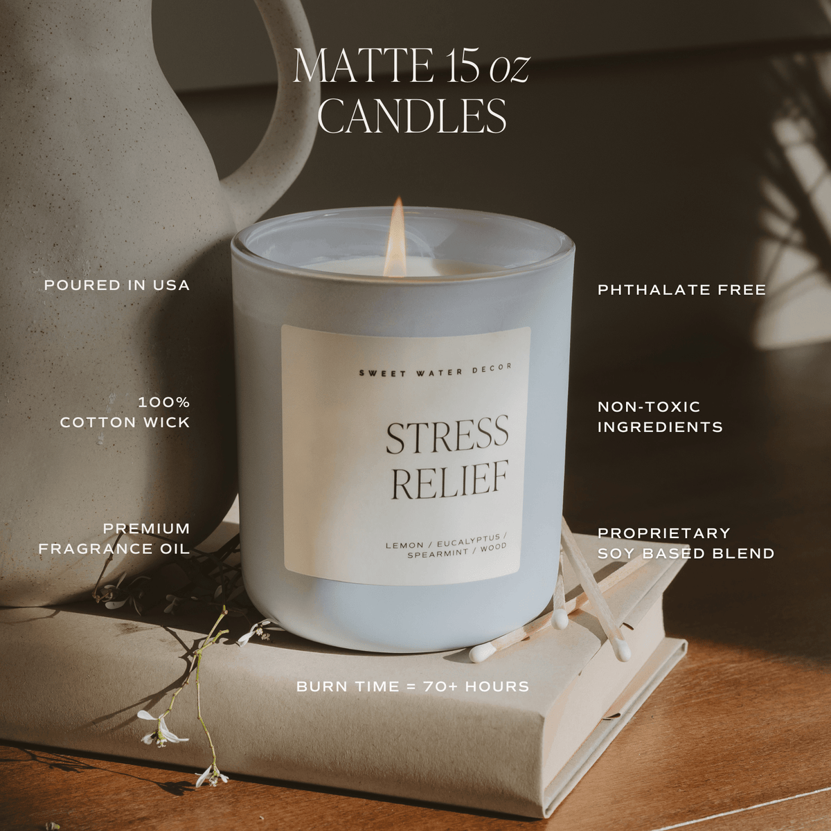 Forever and Always Soy Candle - Blue Matte Jar - 15 oz (Cashmere and Vanilla)