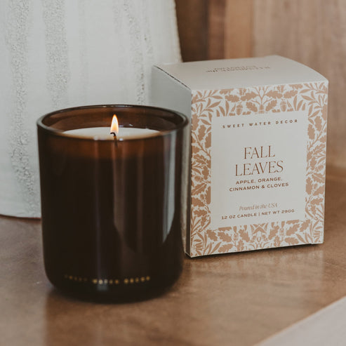 Fall Leaves Soy Candle - Boxed Amber Tinted Glass Jar - 12 oz
