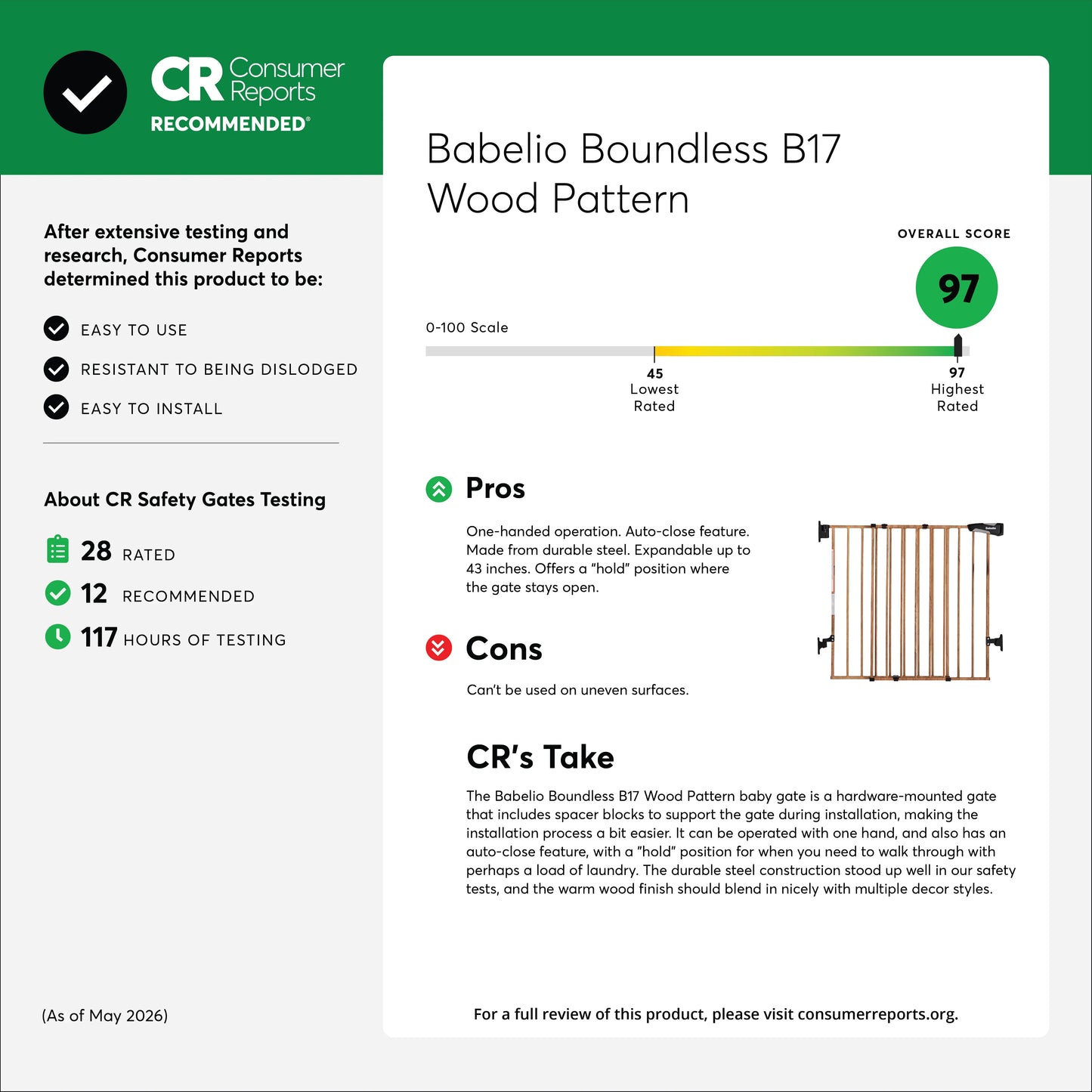 Boundless B17 Wood Pattern | Safety Baby Gate for Stairs