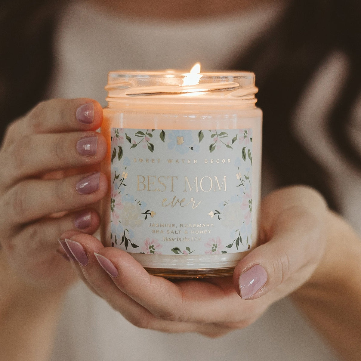 Best Mom Ever Soy Patterned Candle - Clear Jar - 9 oz (Wildflowers and Salt)