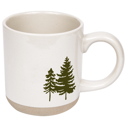Green Trees 14 oz Cream Stoneware Coffee Mug