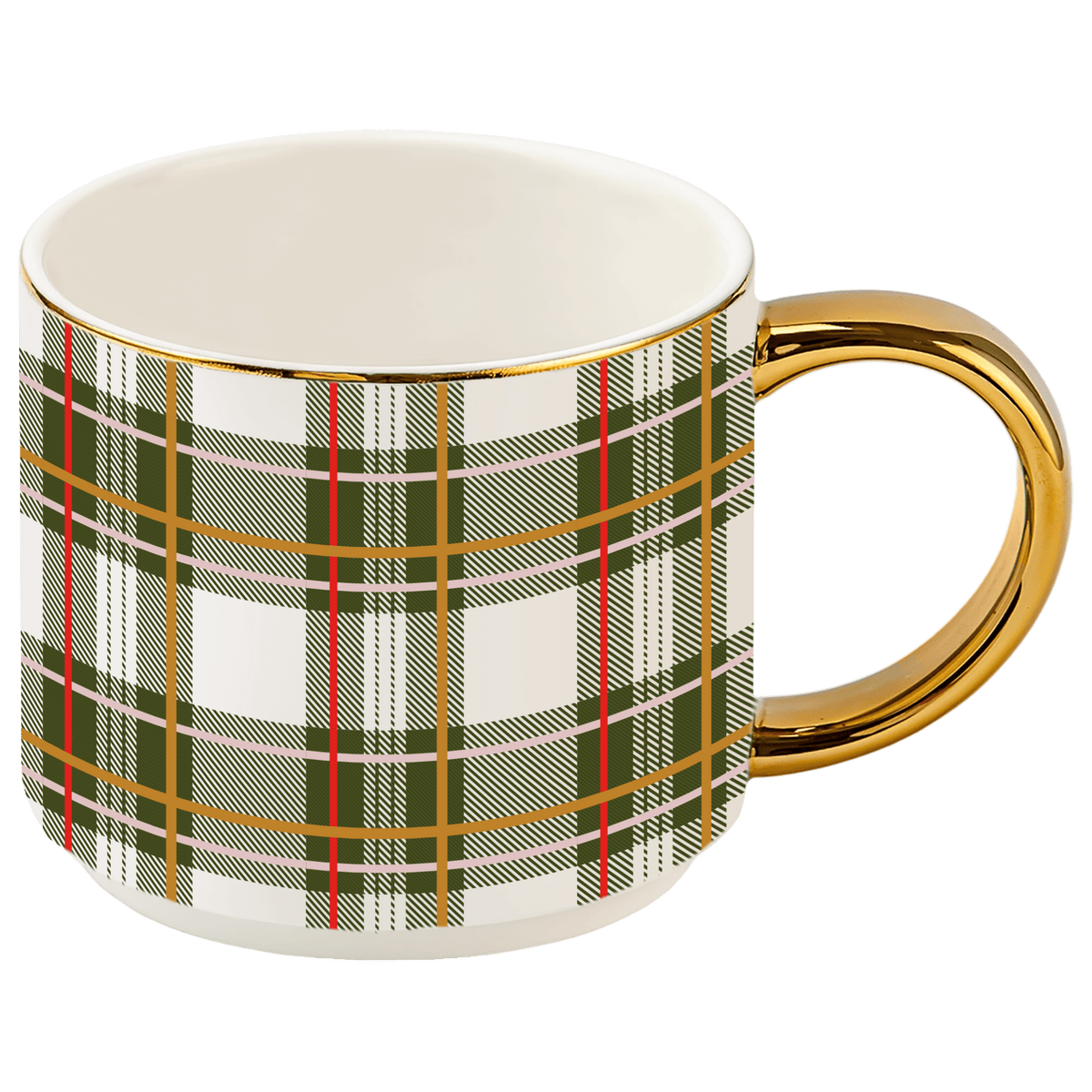 Green Plaid 14 oz Gold Handle Coffee Mug
