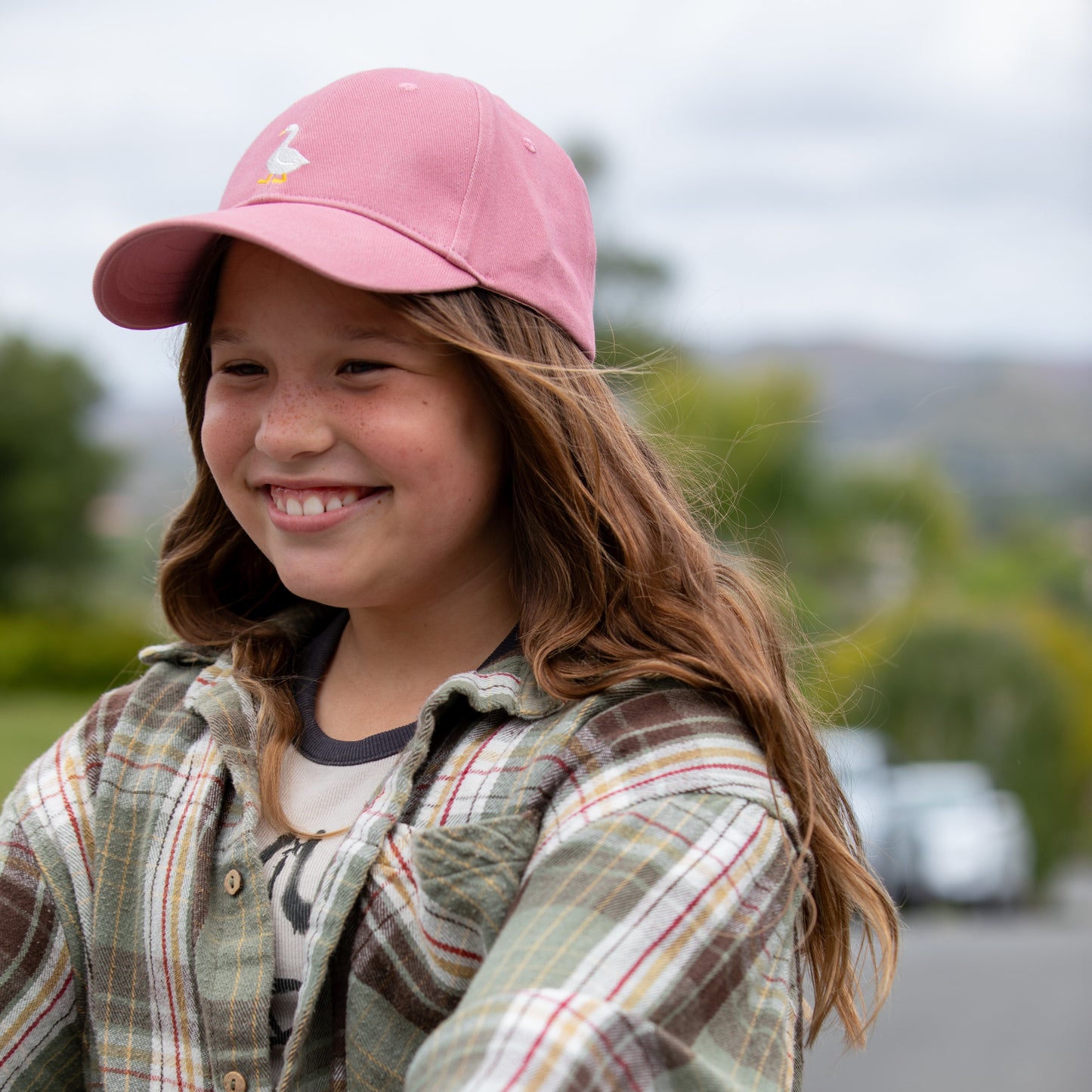Kids Cotton Baseball Cap – Embroidered Goose Patch, Adjustable Fit Ages 3-12, Vintage Mauve
