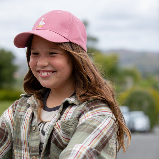 Kids Cotton Baseball Cap – Embroidered Goose Patch, Adjustable Fit Ages 3-12, Vintage Mauve