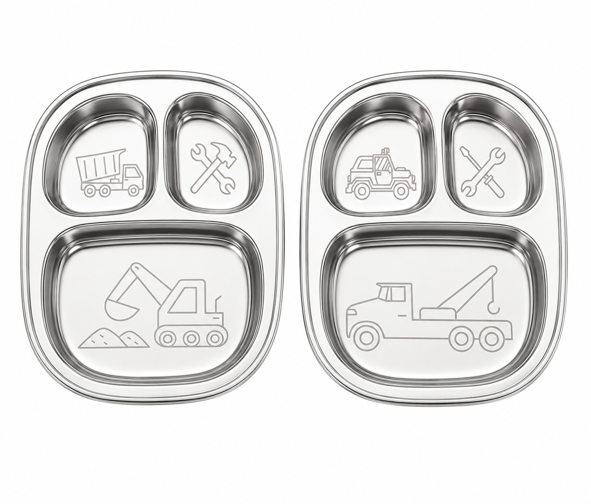 Stainless Steel Divided Plates for Kids — Truck Design | Set of 2
