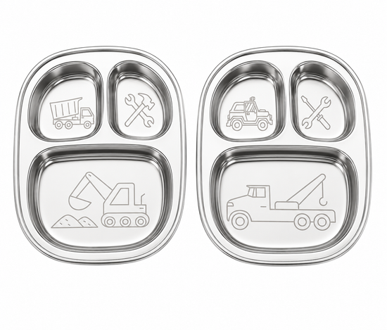 Stainless Steel Divided Plates for Kids — Truck Design | Set of 2