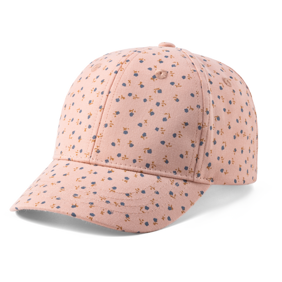 Ditsy Floral Print Kids Baseball Cap (Age 3-6/7Y) for Toddler and Little Girls, Natural Cotton- Mauve Pink