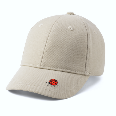 Ladybug Baseball Cap for Kids (Age 3-6/7Y) for Toddlers and Little Girls, Natural Cotton- Oat Beige