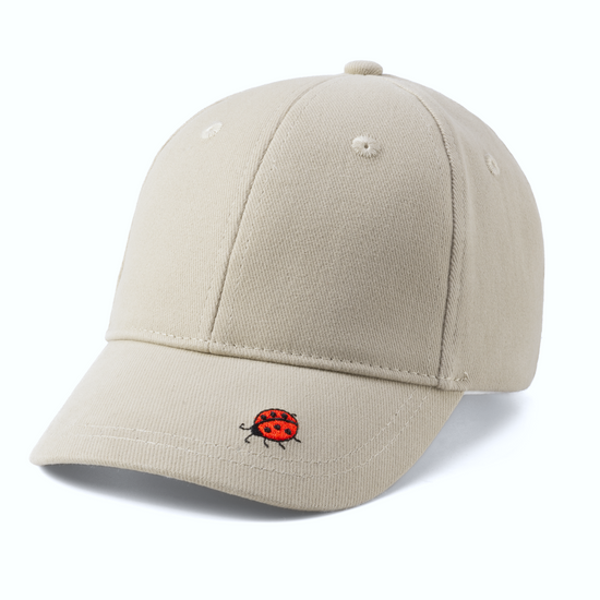 Ladybug Baseball Cap for Kids (Age 3-6/7Y) for Toddlers and Little Girls, Natural Cotton- Oat Beige