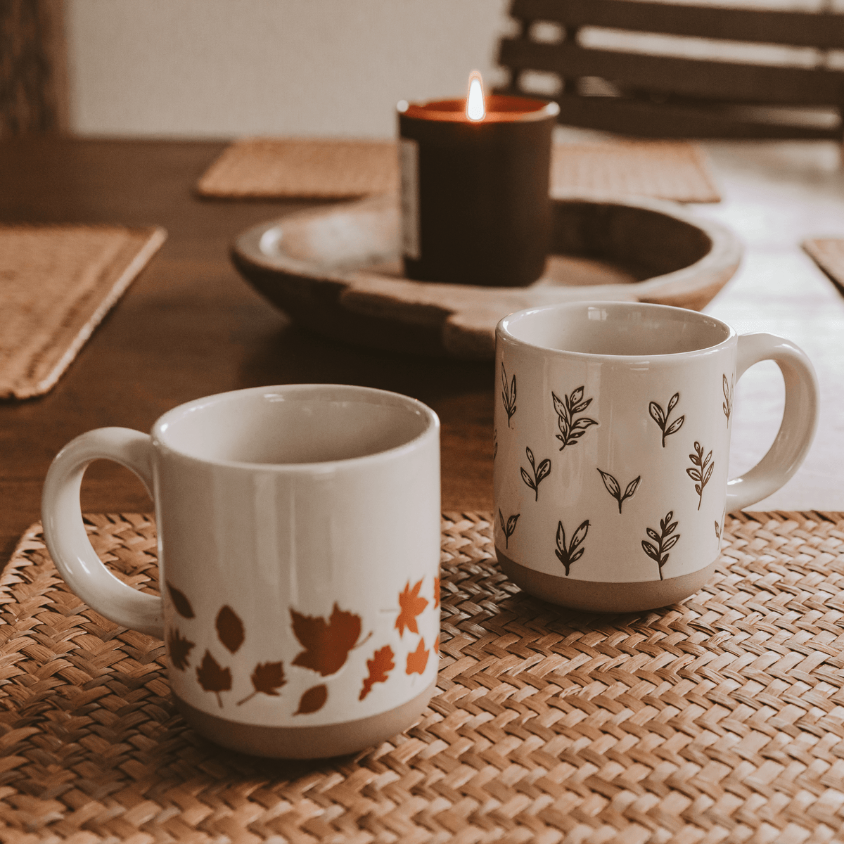 Orange Leaves 14 oz Cream Stoneware Coffee Mug