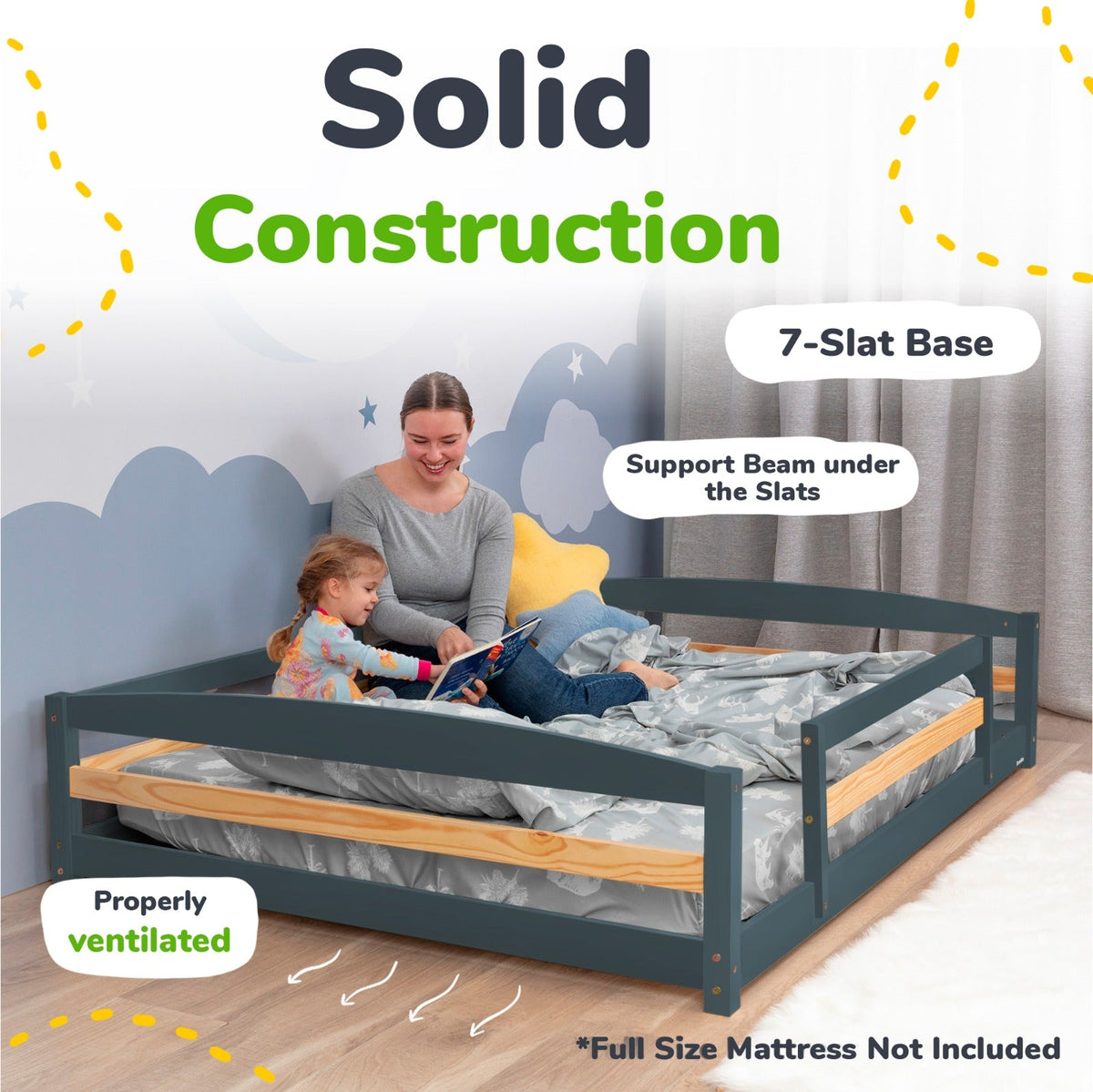 Full-Size Montessori Floor Bed with Strong Slatted Frame