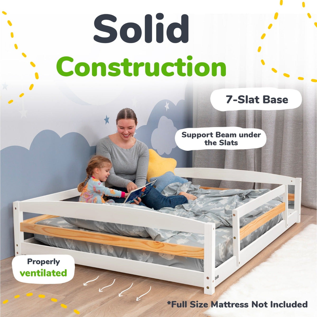 Full-Size Montessori Floor Bed with Strong Slatted Frame